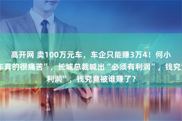 高开网 卖100万元车，车企只能赚3万4！何小鹏直言“做车真的很痛苦”，长城总裁喊出“必须有利润”，钱究竟被谁赚了？